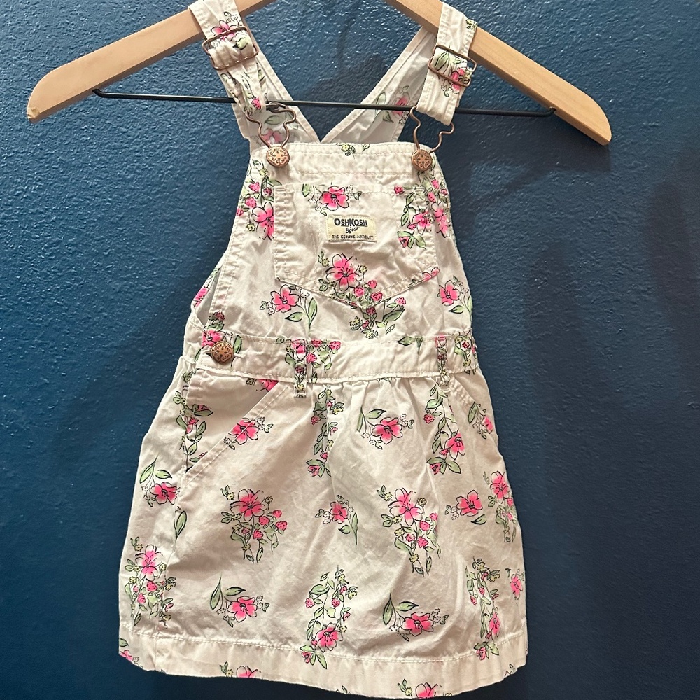 OshKosh B’Gosh Girls’ White Dress with Neon Floral Print – Size 4T 🌸✨